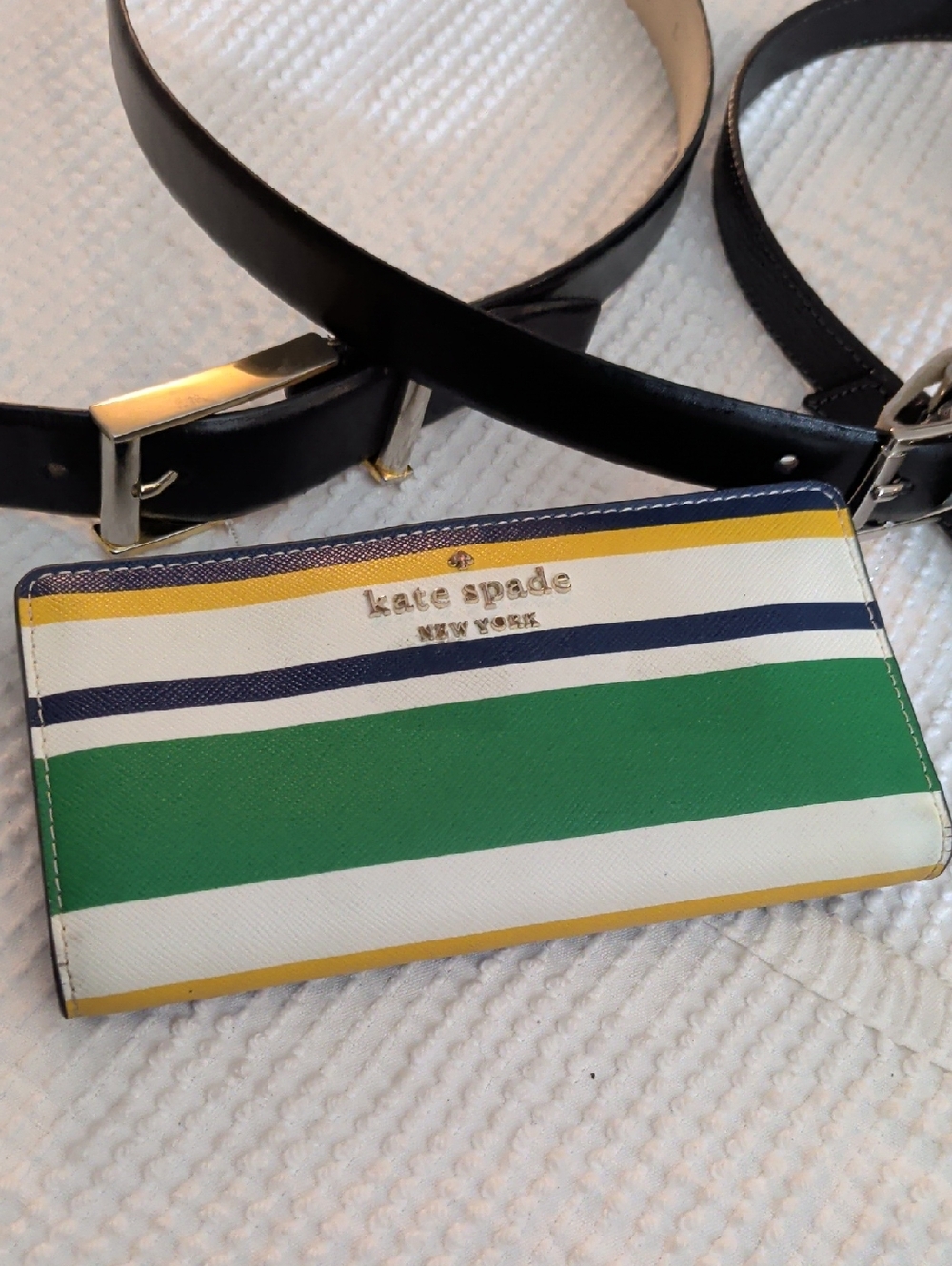 kate spade Striped Wallet in Green, White, Navy, Yellow